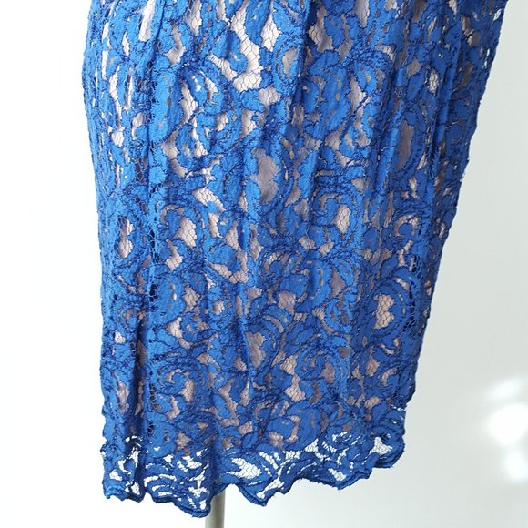 Coldwater Creek Women p12 Royal Blue Lace Overlay Lined Dress - Picture 6 of 12